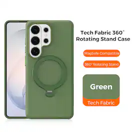 Dteck - Fabric Texture Magnetic Case for Samsung Galaxy S26 Ultra, Shockproof Protective Cover with 360° Rotating Ring Stand - Green