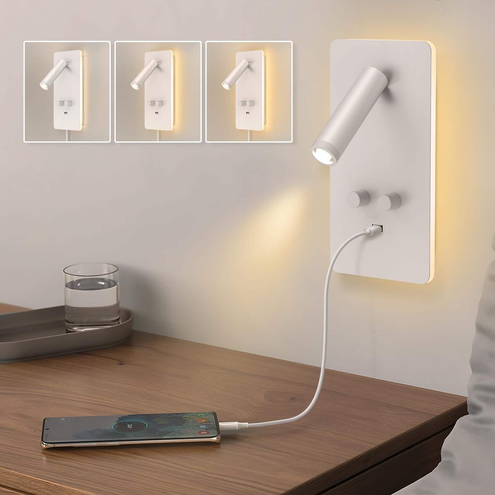 TECH SAFARI - M Dimmable Wall Mounted Sconces Reading Light Bedside Lamp With Usb Port Headboard Plug In Hardwire Lamps A - Minimalist-White