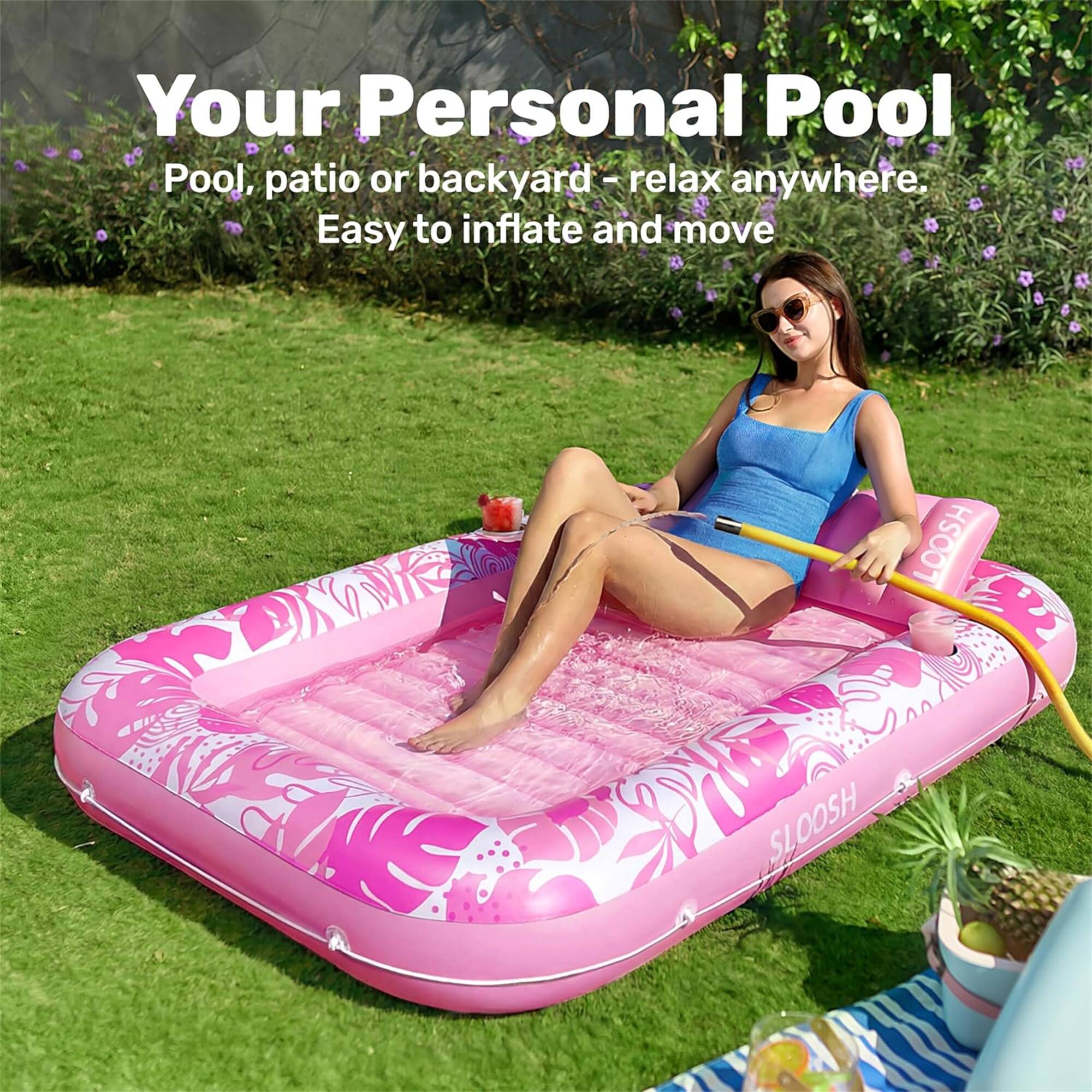 Your Personal Pool  
Pool, patio or backyard - relax anywhere.  
Easy to inflate and move