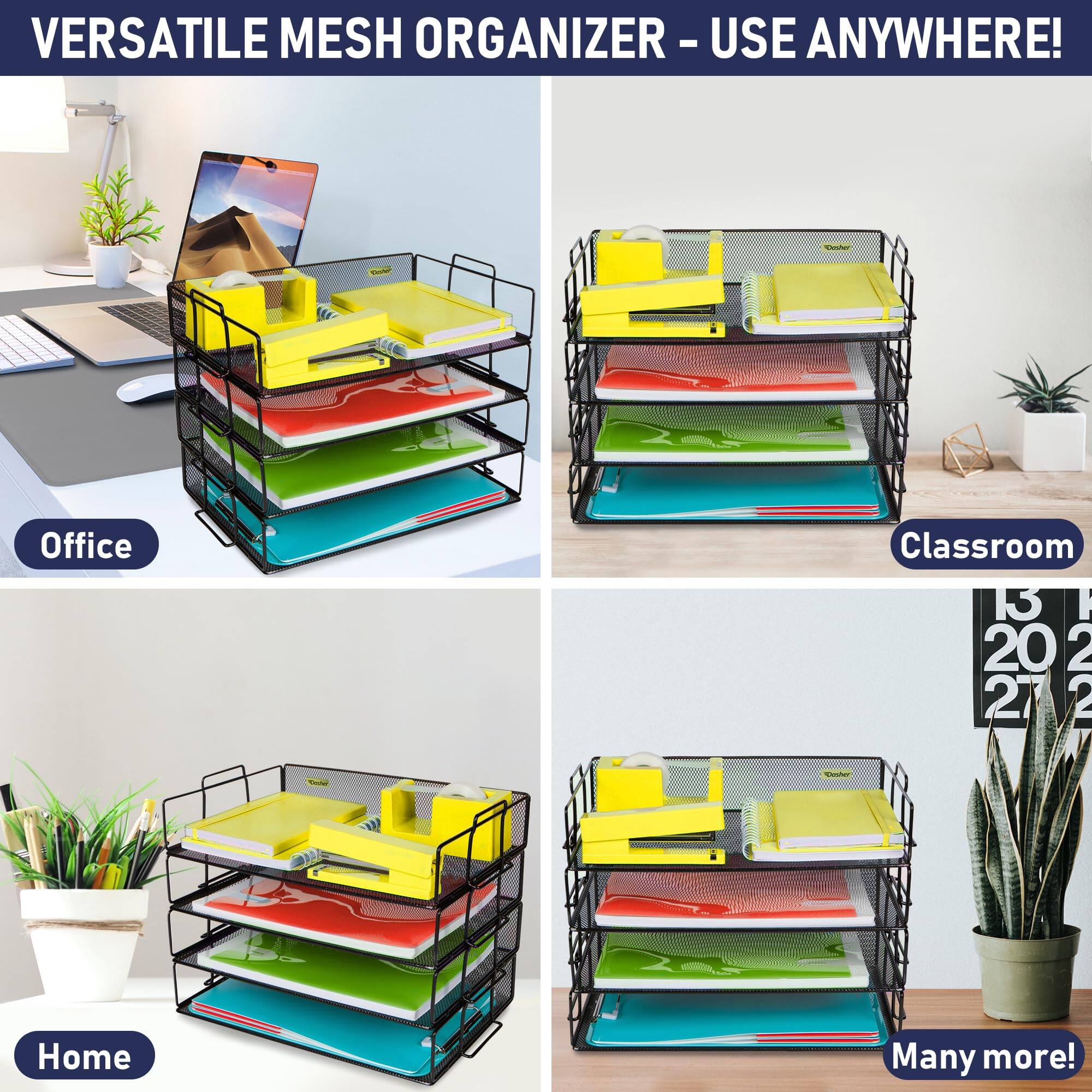 Dapper Styles Stackable Paper Tray Desk Organizer 4 tier Metal Mesh ...