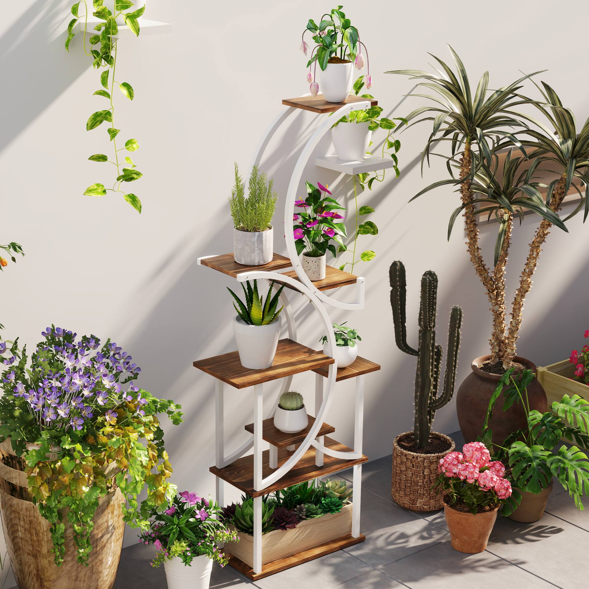 Alt View 7. Outsunny - 8 Tier Plant Stand Indoor, 62" Tall Plant Shelf, S-Shaped Plant Rack for Multiple Plants, Corner Plant Flower Holder - Carbonized.