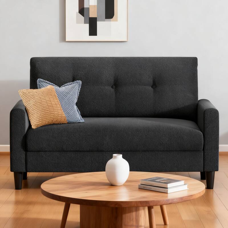 Front. Vipbear - 50" Small Loveseat Sofa Small Couch Chenille Comfy Love Seat with Spring Cushion, Solid Wood Frame, Tool-Free Assembly - Black.