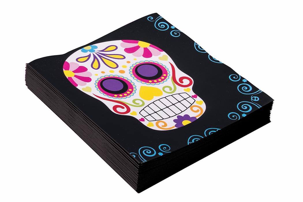 Front. Forum Novelties - Day Of The Dead Napkins 16 Pack - Black.