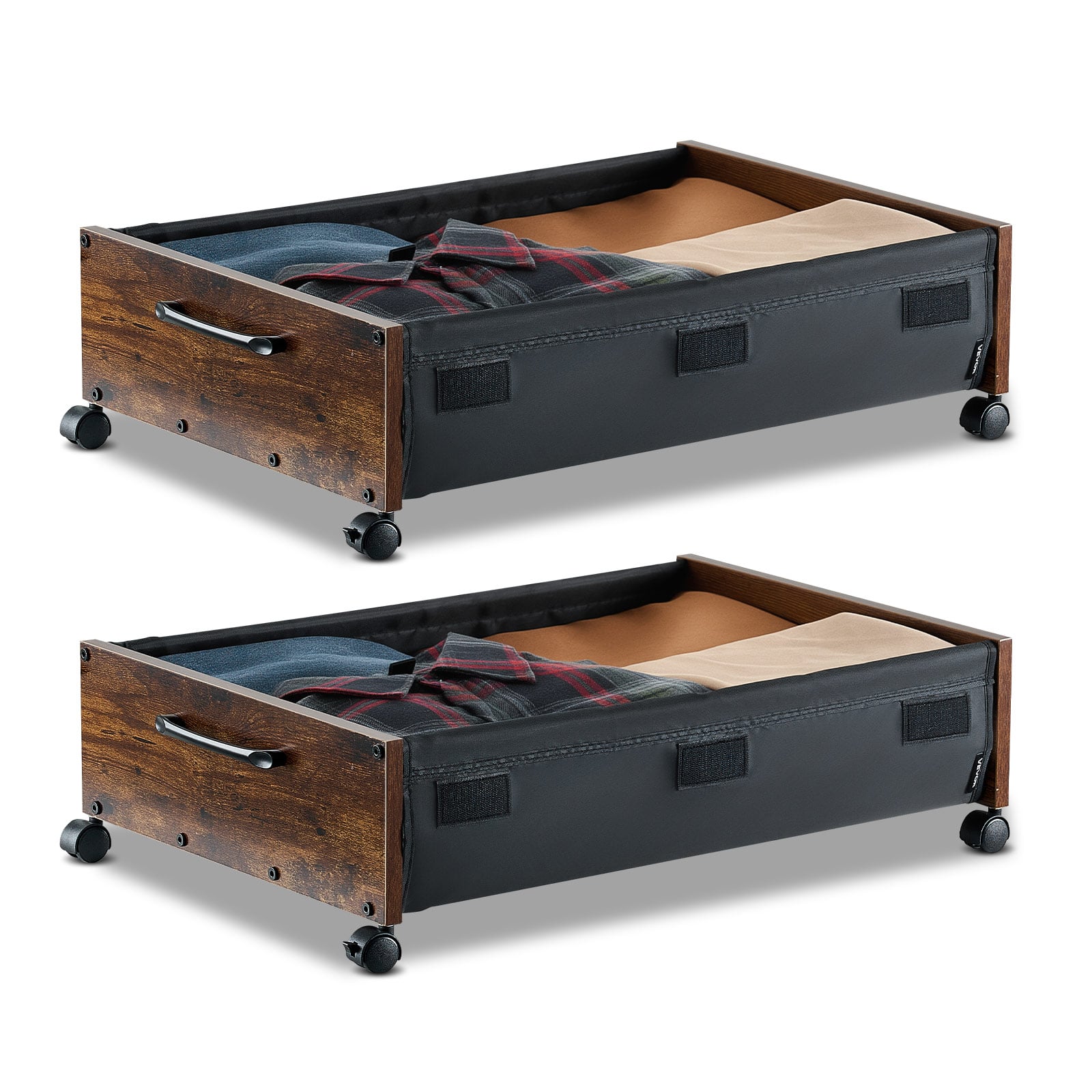 VEVOR - Under Bed Storage with Wheels,25.6x18.1x7.1inch Underbed Containers,Underbed Shoes Organizer with Lockable Wheels,2 Pack - Brown