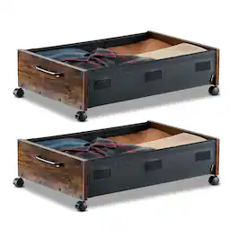 VEVOR - Under Bed Storage with Wheels,25.6x18.1x7.1inch Underbed Containers,Underbed Shoes Organizer with Lockable Wheels,2 Pack - Brown