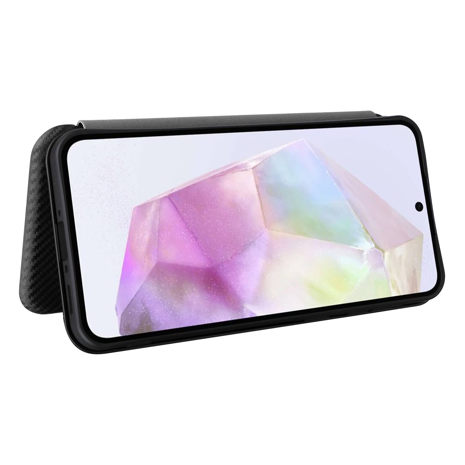 Alt View 2. Dteck - Carbon Fiber Texture Folio Phone Case for Samsung Galaxy A36 5G,PU Leather Magnetic Closure Hidden Card Slot Flip Cover - Black.