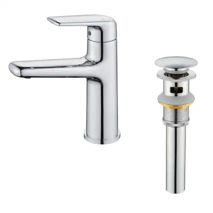 Front. Boyel Living - Chrome Single Handle Bathroom Faucet Solid Brass with Drain - Chrome.