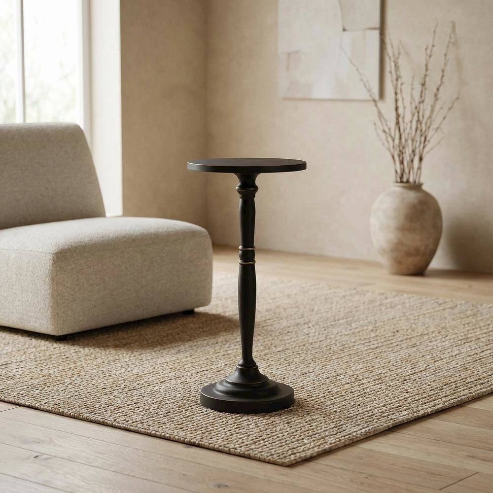 Alt View 3. Starlight Canyon Home - Round Metal End Table, Distressed Traditional Side Table for Living Room - Black.
