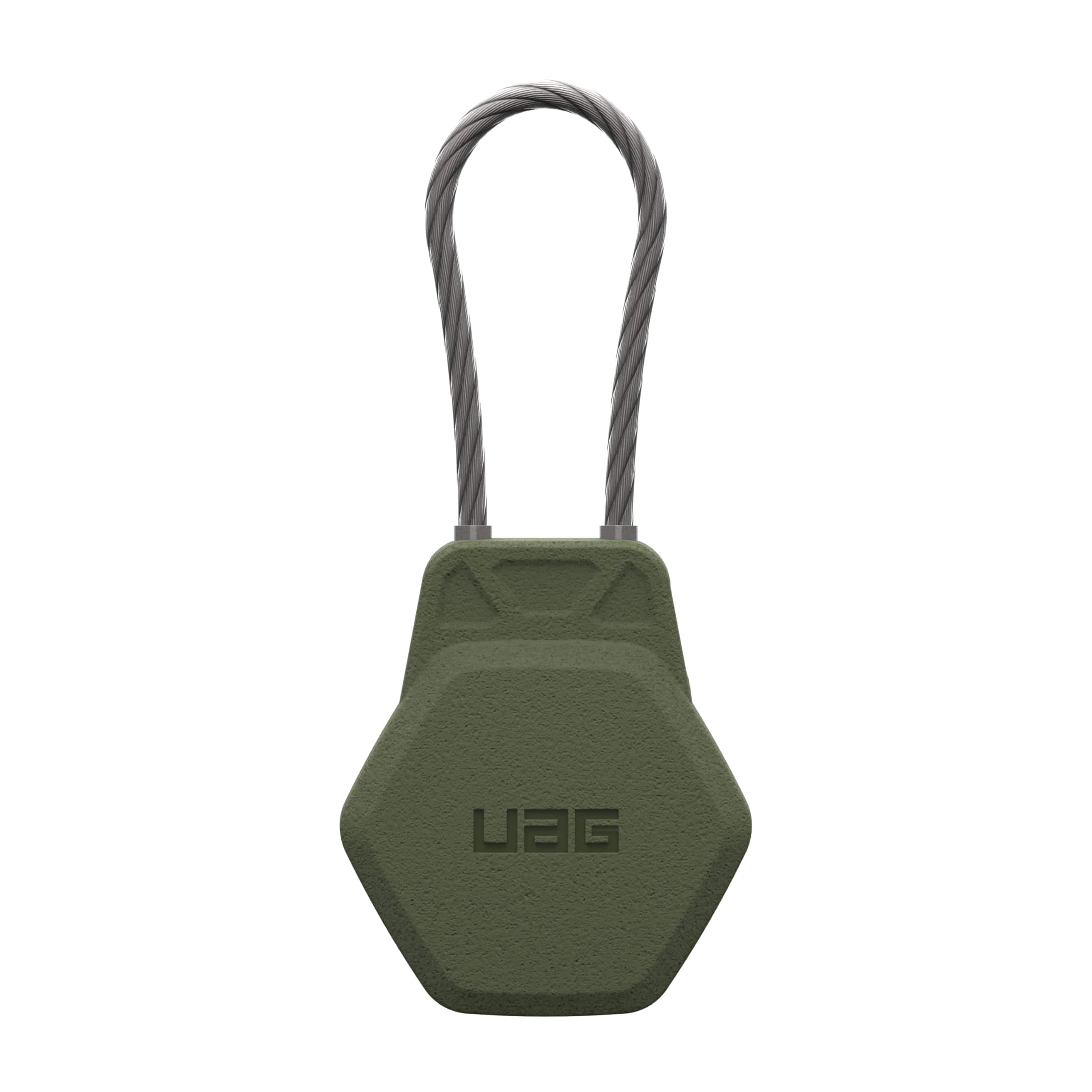 UAG - AirTag Case w/ Wire Cable for Keys, Luggague, & Bags - Hard Shell Lock AirTag Holder Protective Cover - Olive Drab