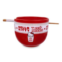 Silver Buffalo - Sanrio Hello Kitty x Nissin Cup Noodles Ceramic Ramen Bowl and Chopstick Set - Red