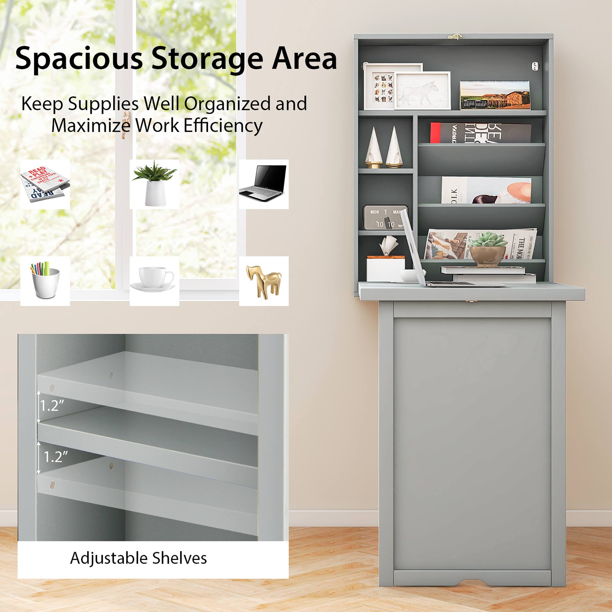 Spacious Storage Area: Keep Supplies Well Organized and Maximize Work Efficiency. Adjustable Shelves.