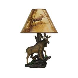 Zeckos - North American Bull Moose Table Lamp w/ Shade - Brown