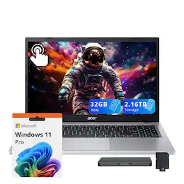 Acer - Aspire 3 15.6" Touch Laptop,Ryzen 5 7520U,32GB RAM,2TB SSD+160GB Dock Set,AMD Radeon Graphics,Win 11 Pro - Silver