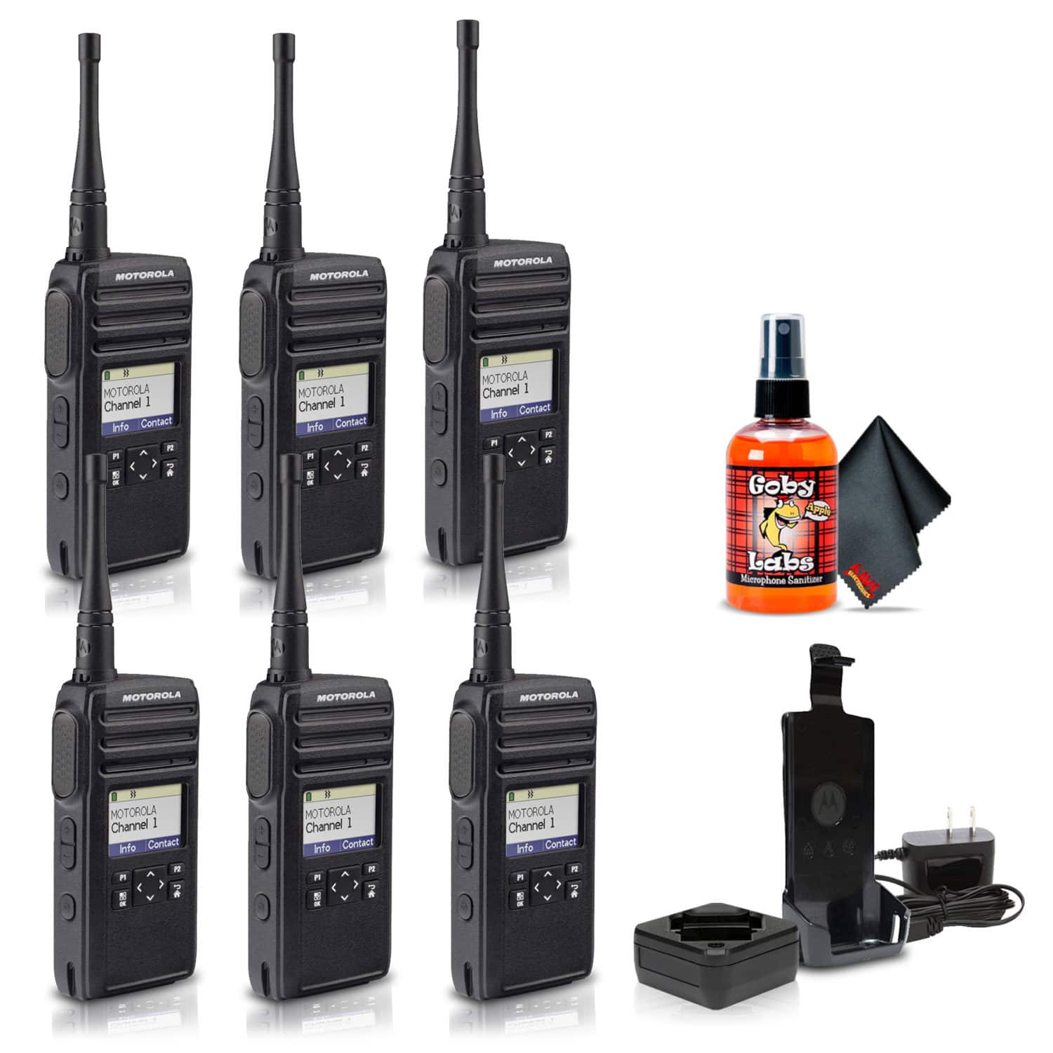 Motorola Solutions - Motorola DTR700 900 MHz Digital 2-Way Radio (50 Channels) (6-Pack) with Cleaning Bundle - Black