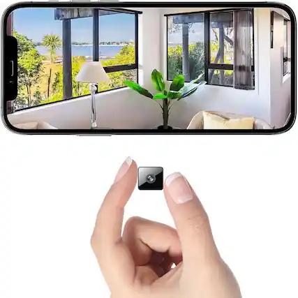 Front. RTMB - Mini Wireless Security Camera, Small Home WiFi 1080P Micro HD Magnetic - Black.