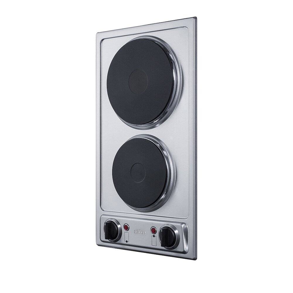 Angle. SUMMIT - 12" Wide 115V 2-Burner Solid Disk Cooktop - Silver.