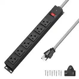 Dazzed Corner - 6 Outlets Power Strip, Heavy Duty High Amp Metal Surge Protector - Black