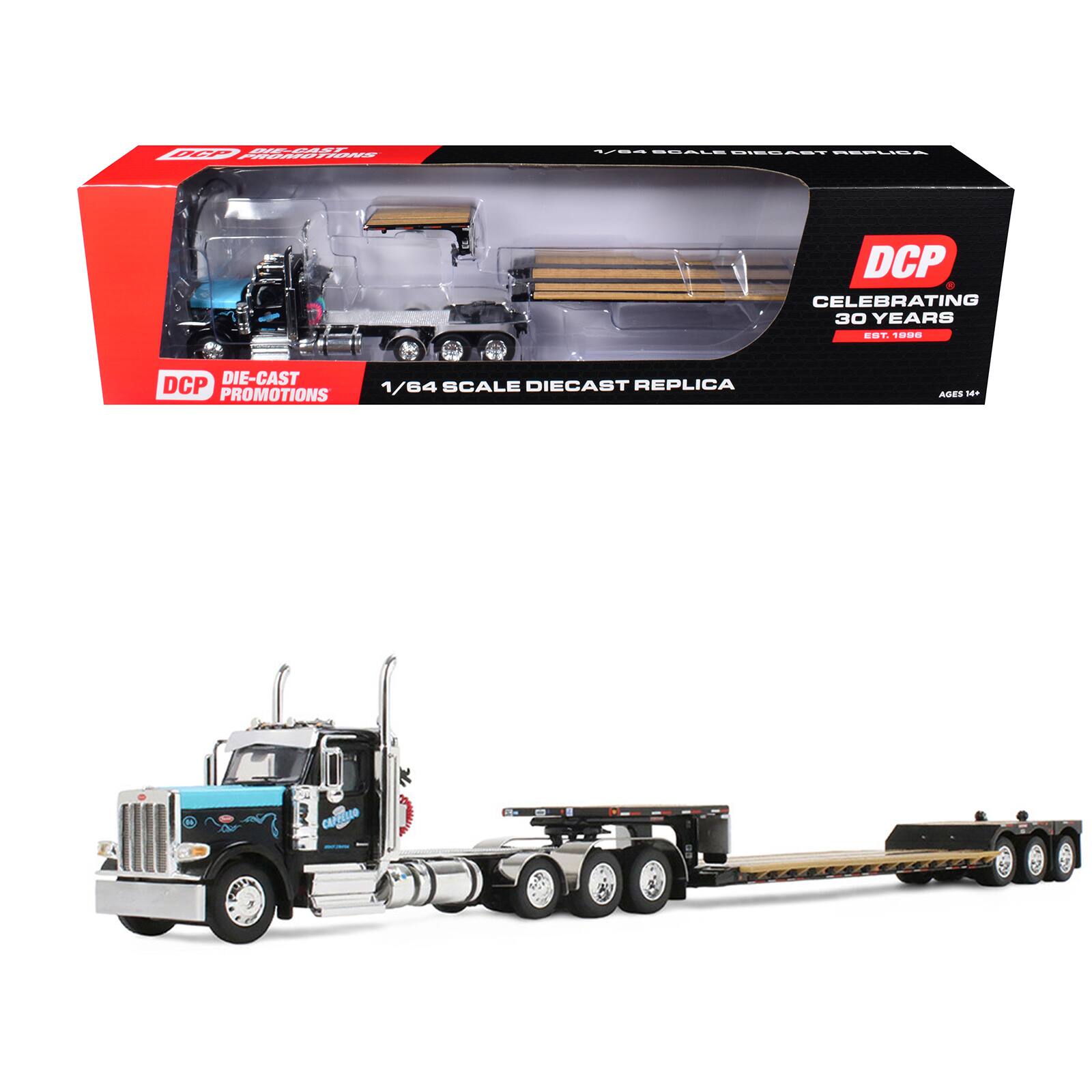 A 1/64 scale die-cast replica of a truck. DCP Die-Cast Promotions is celebrating 30 years.