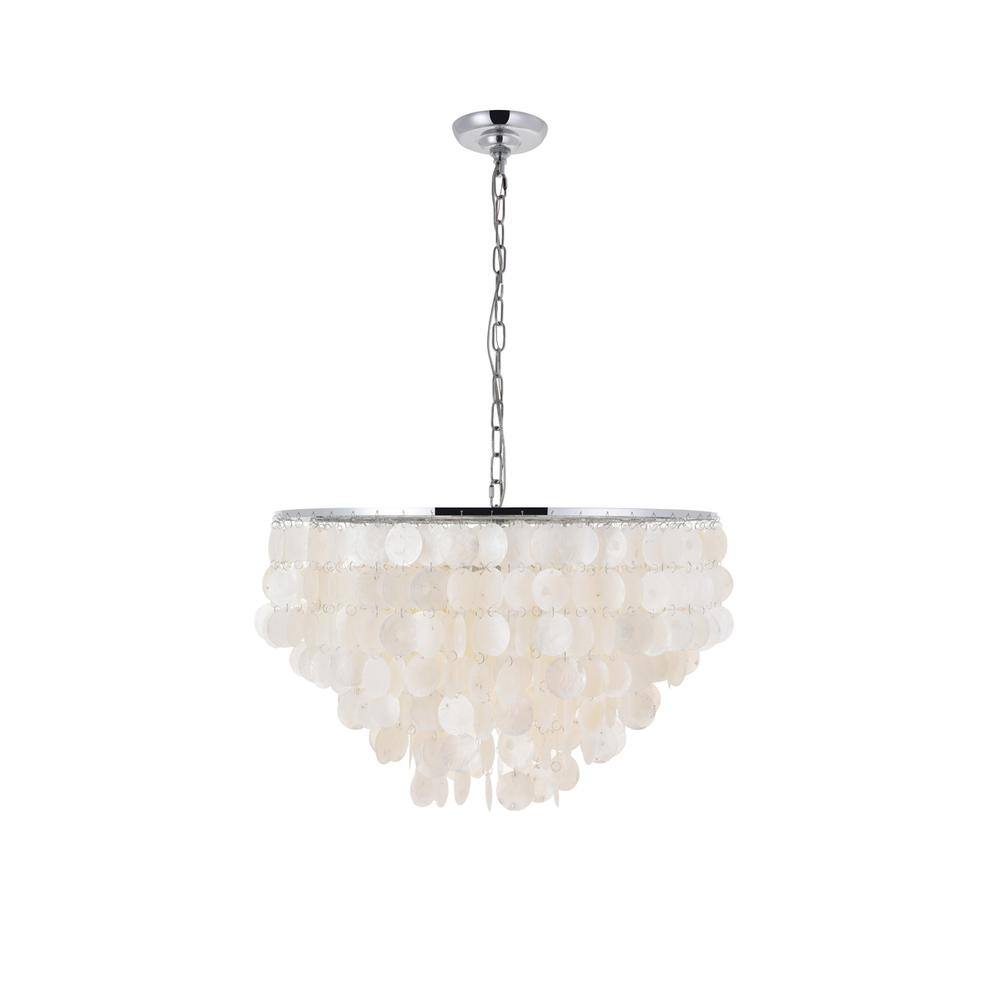 Alt View 6. Living District - Selene 6 light Chrome Pendant - Chrome And White.