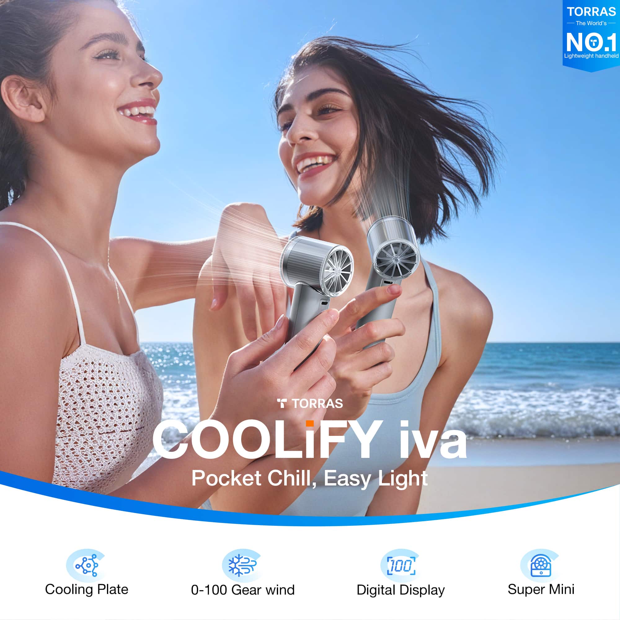 TORRAS The Wond's NO.1 Lightweight handheld TORRAS COOLiFY iva Pocket Chill, Easy Light Cooling Plate 0-100 Gear wind 100 Digital Display Super Mini