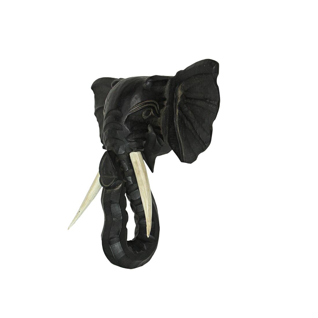 Alt View 2. Zeckos - Hand Carved 12 Inch Black Elephant Head Wooden Wall Hanging Sculpture Safari Art - Black.