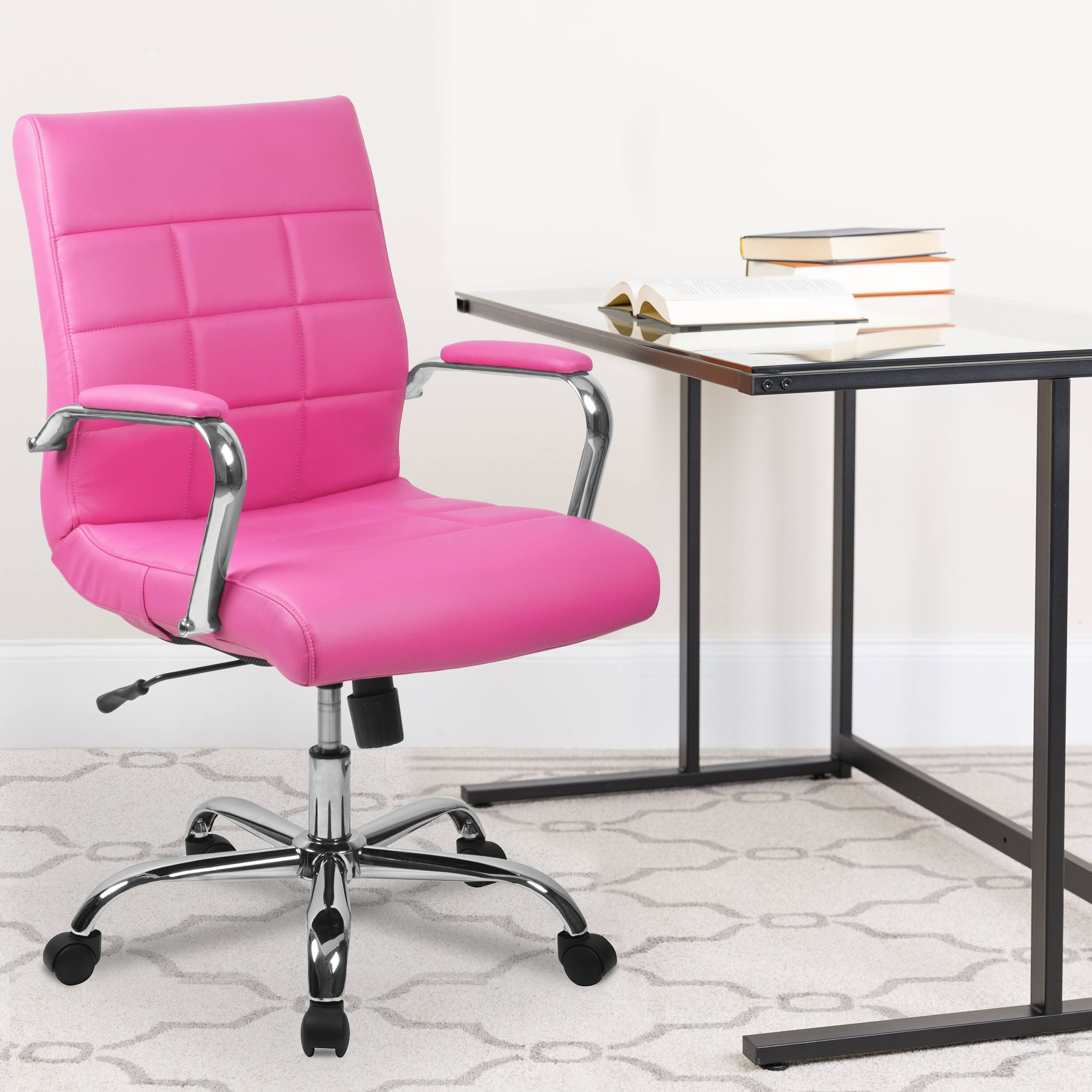 Alt View 1. Emma + Oliver - Mid-Back Vinyl Executive Swivel Office Chair with Chrome Base and Arms - Pink.