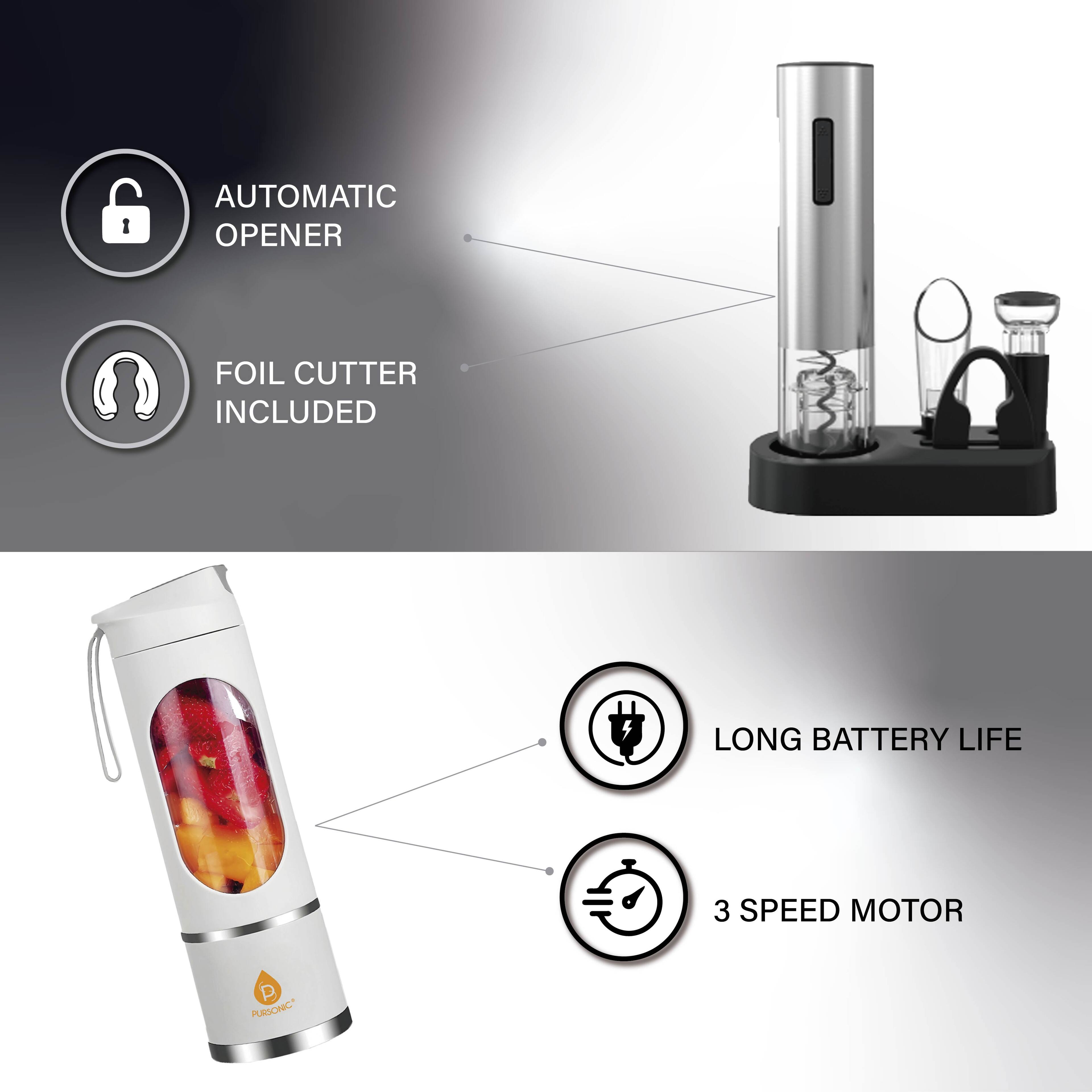 AUTOMATIC OPENER  
FOIL CUTTER INCLUDED  
LONG BATTERY LIFE  
3 SPEED MOTOR