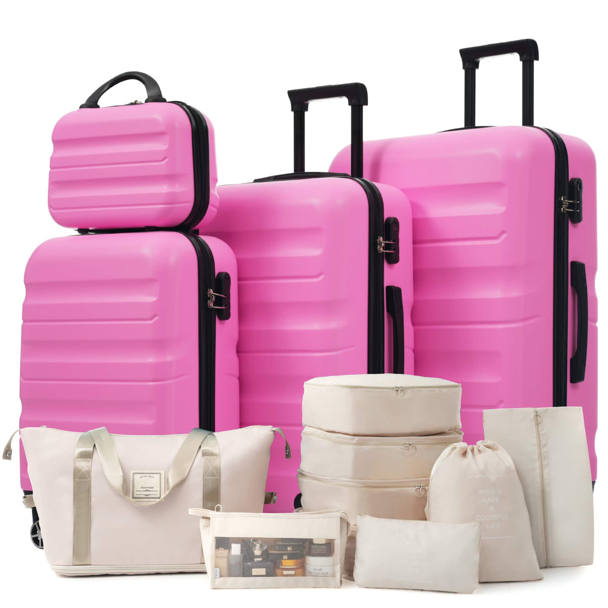 ELEMENT ACE - Complete Hardshell ABS Luggage Set with Dual Spinner Wheels for Travel and Business Trips - Lightweight - Pink