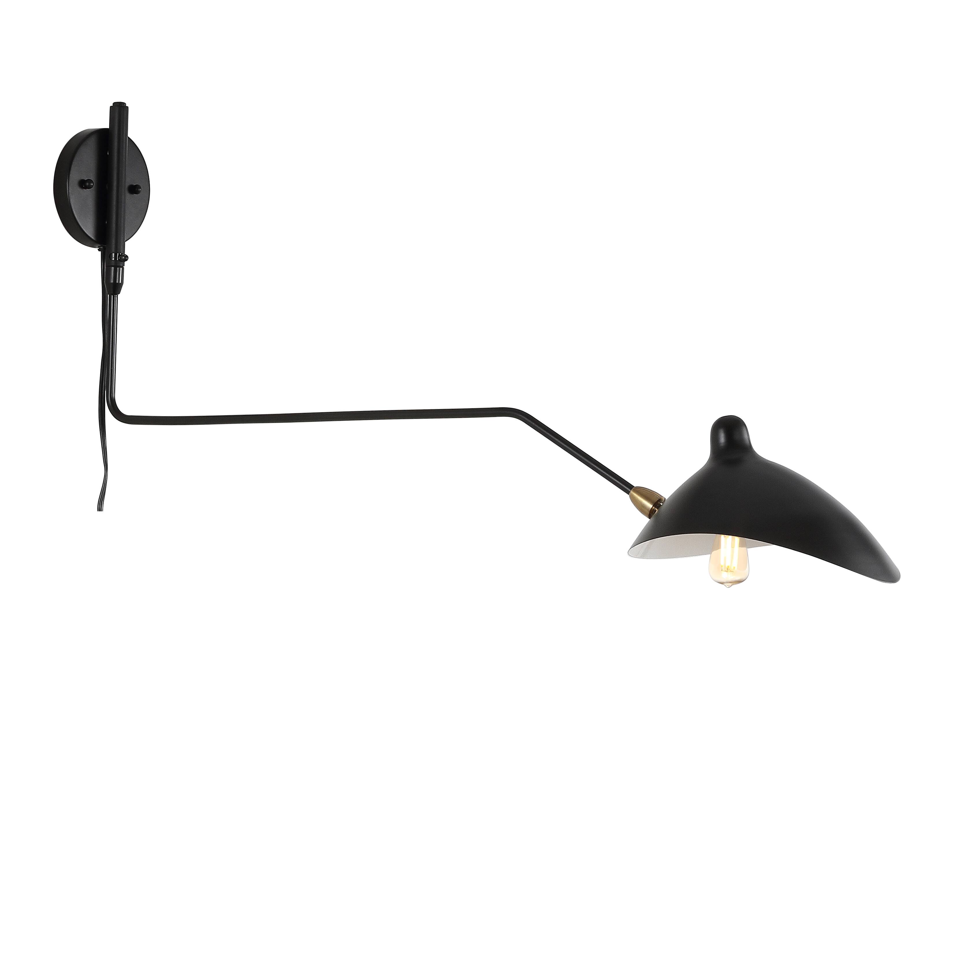 Alt View 5. Jonathan Y - Frank 35" Iron Retro Swing LED Wall Sconce, Black - Black/Brass Gold.