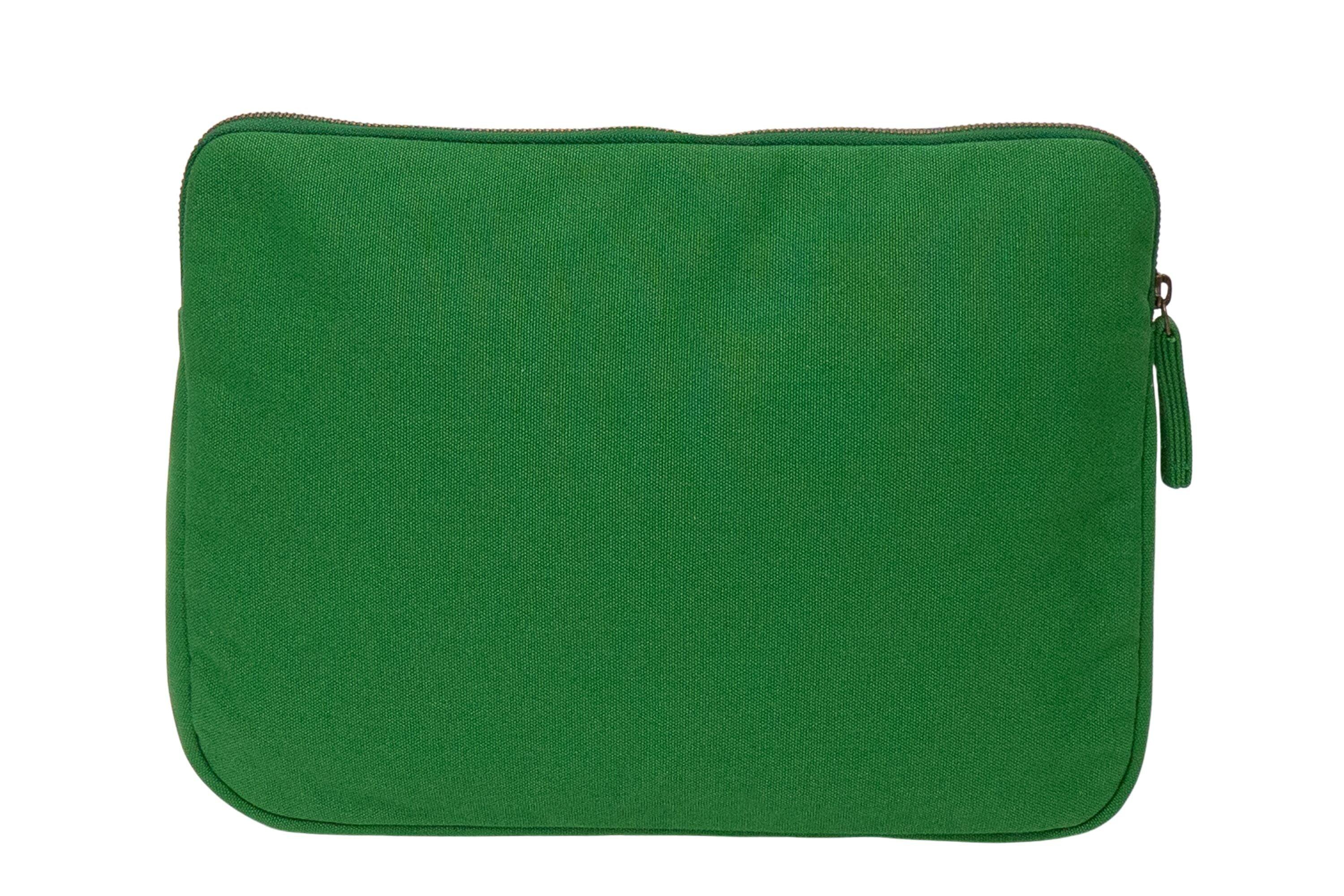 Back. Terra Thread - Organic Cotton Laptop Sleeve 13 inches - Moss Green.