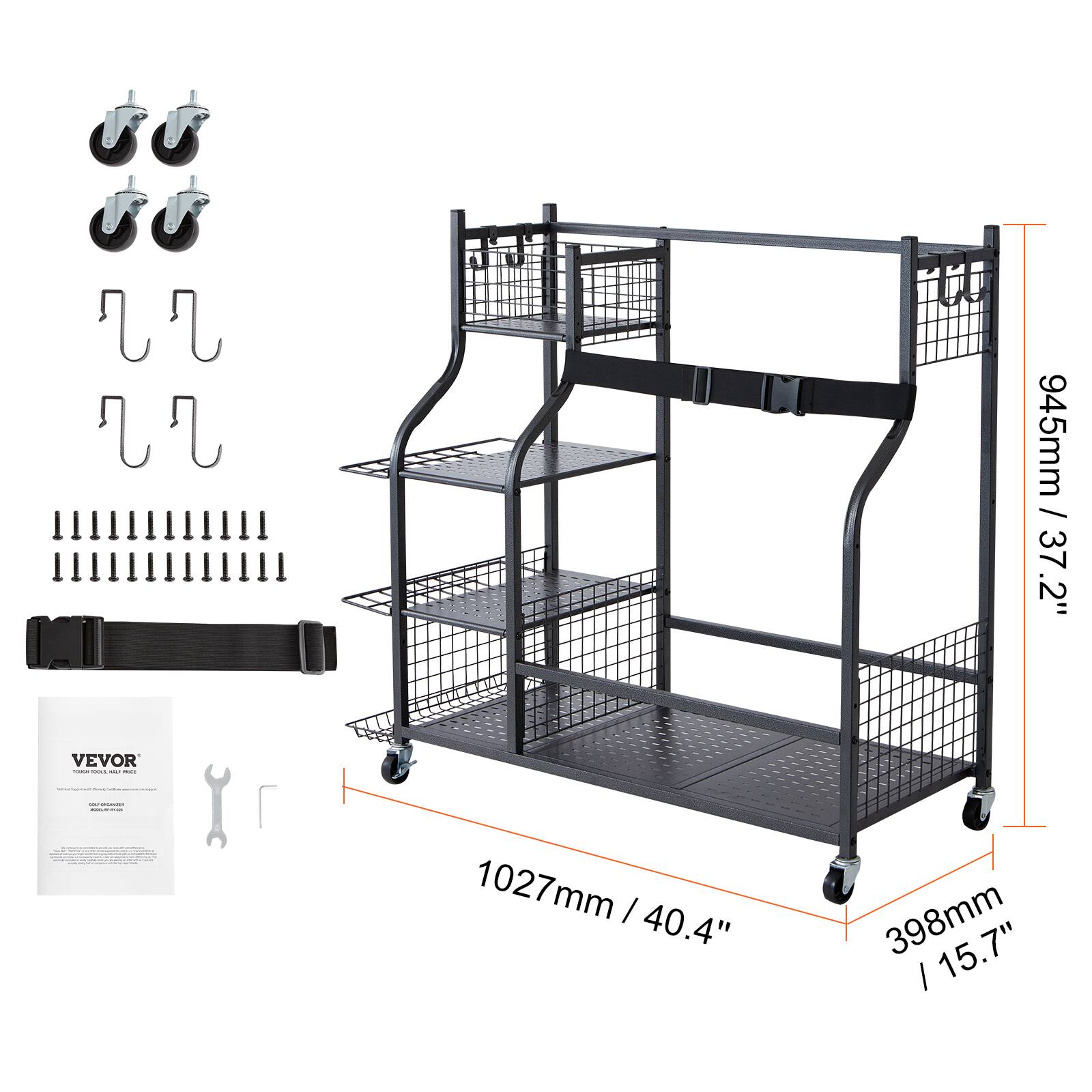 945mm / 37.2" VEVOR | 1027mm / 40.4" 398mm / 15.7"