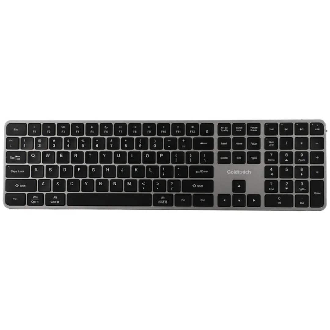 Goldtouch - Trident Standard Wireless Multi-Device Keyboard with USB, 2.4GHz and Dual Bluetooth - Black