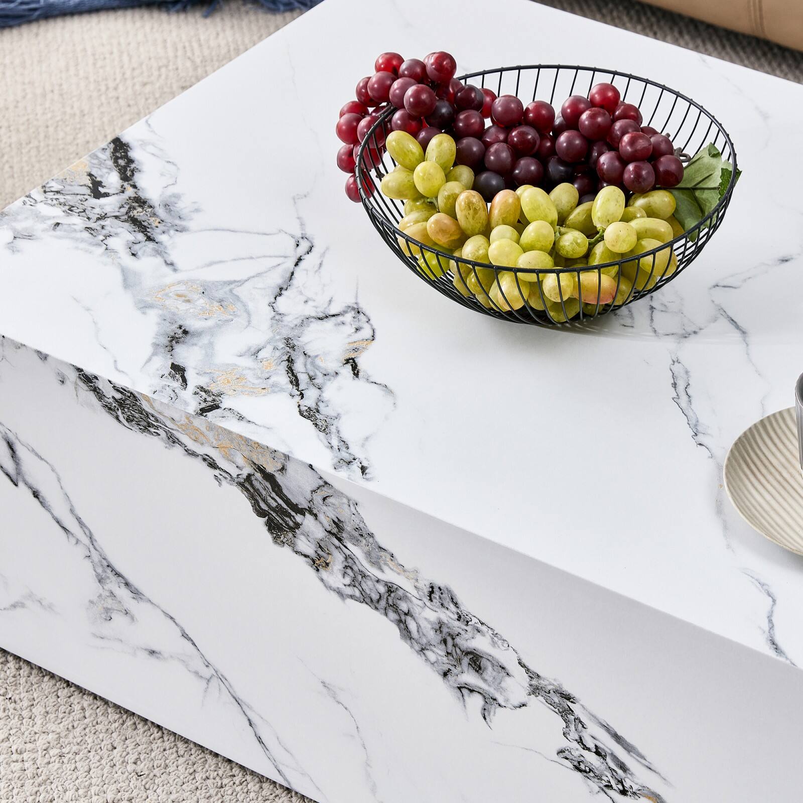 Alt View 8. Ecooso - Modern MDF Coffee Table with Marble Pattern - 39.37x23.62x11.81 inches - Stylish and Durable Design - White.
