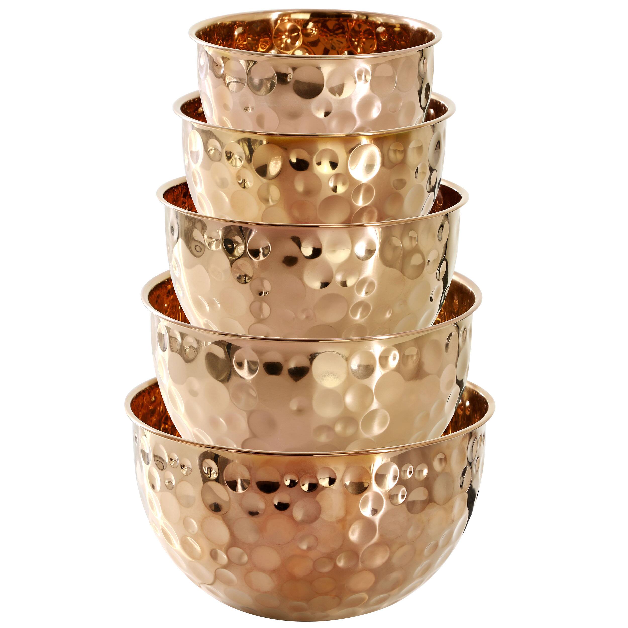 Alt View 2. MegaChef - MegaChef Hammered Bubble Texture 5 Piece Stainless Steel Serving Bowl Set in Copper - Copper.