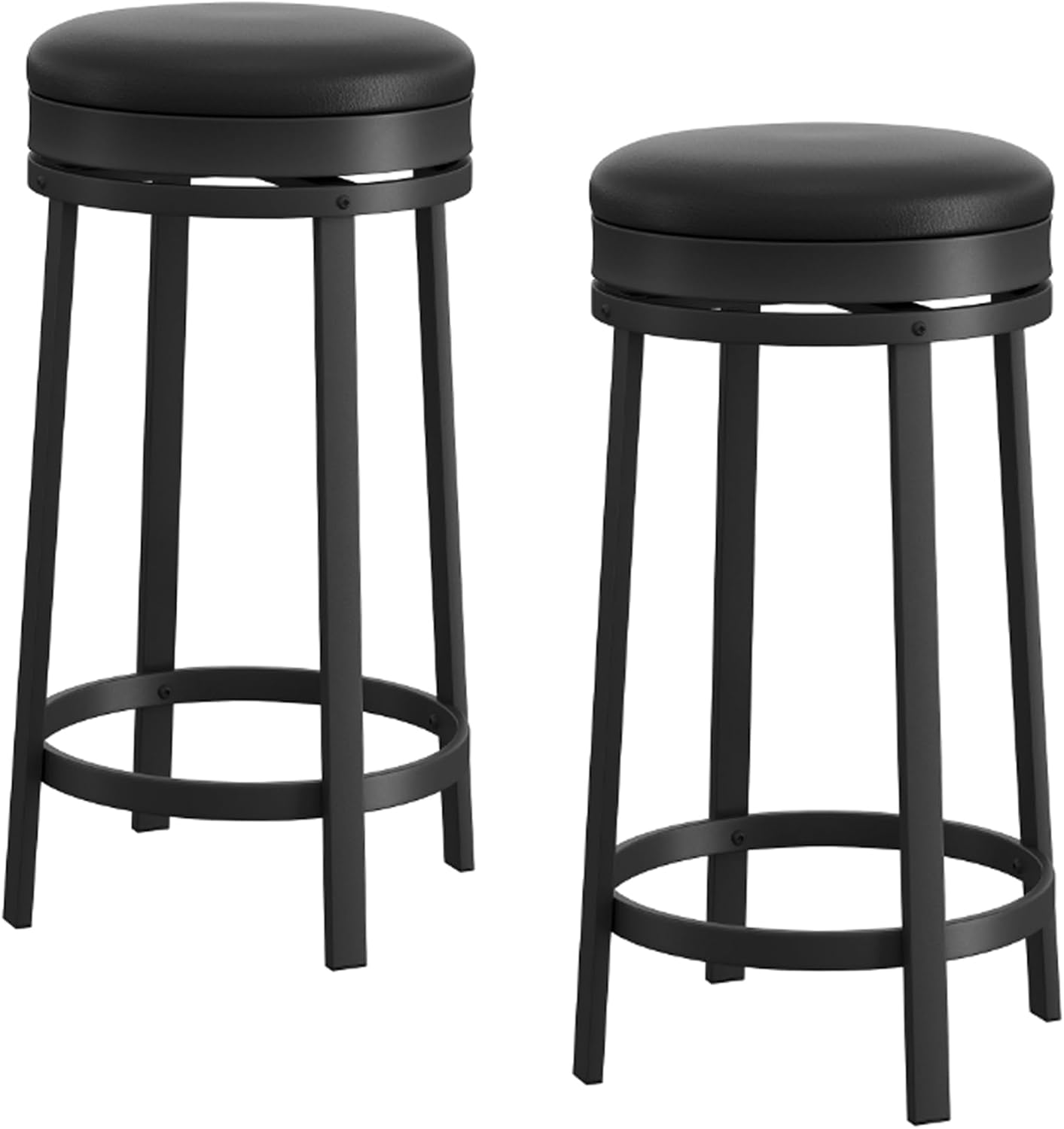 Alt View 4. GARVEE - 24" Swivel Bar Stools Set of 2 with Footrest, Modern Counter Height Barstools with PU Leather Upholstered, Black - Black.