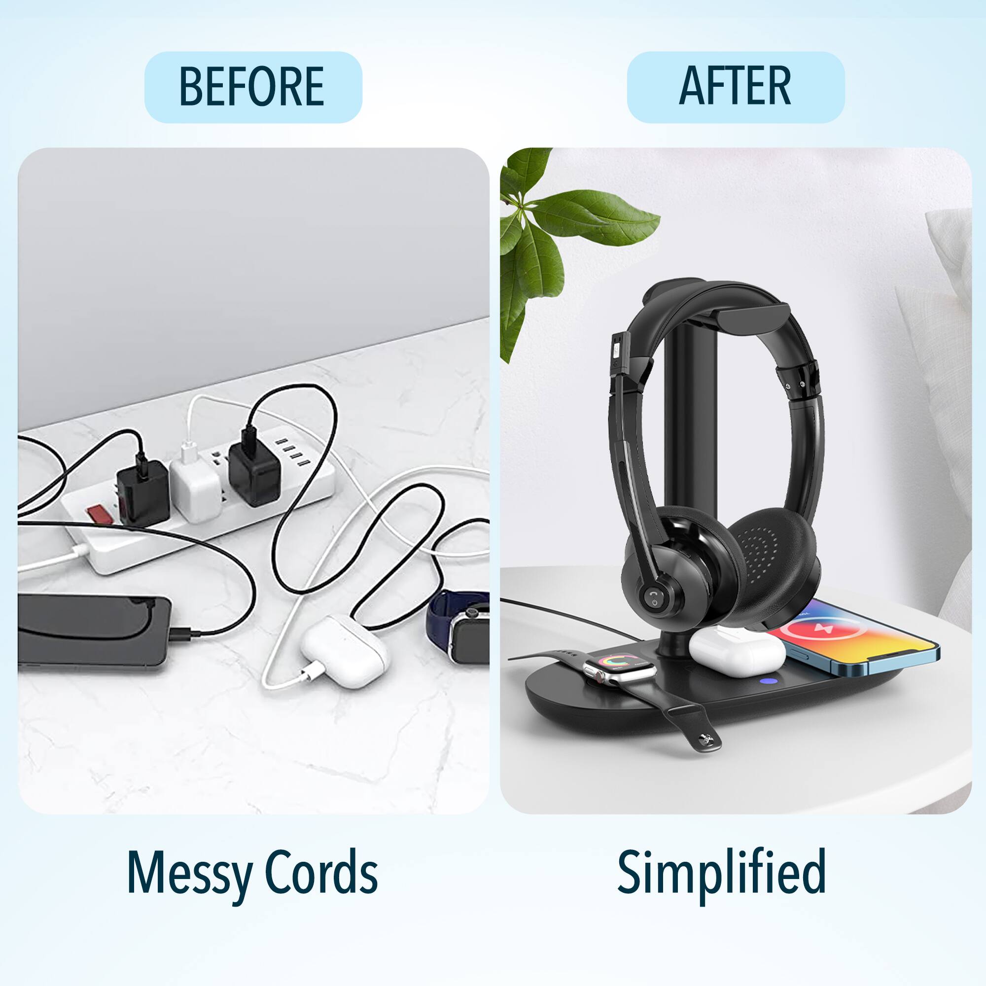 BEFORE AFTER Messy Cords Simplified
