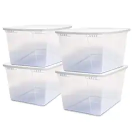 Homz - 56qt Snaplock Clear Plastic Storage Container Bin with Secure Lid (4 Pack) - White