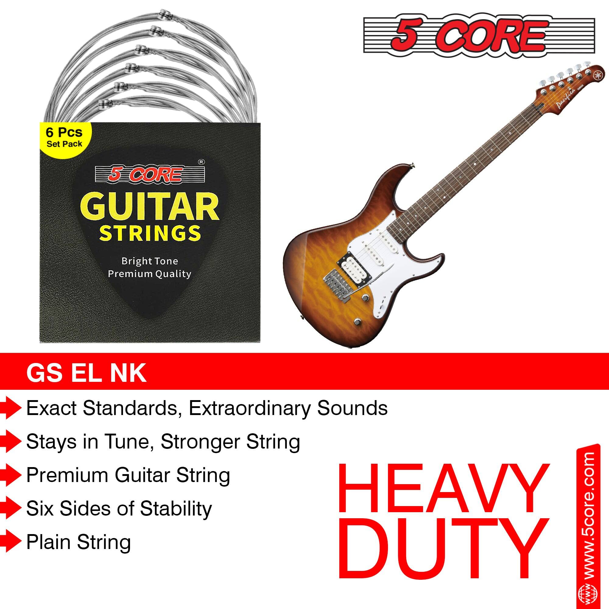 6 Pcs Set Pack

5 CORE GUITAR STRINGS  
Bright Tone  
Premium Quality

GS EL NK

Exact Standards, Extraordinary Sounds  
Stays in Tune, Stronger String  
Premium Guitar String  
Six Sides of Stability  
Plain String

HEAVY DUTY

www.5core.com