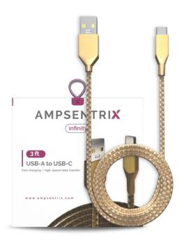 Ampsentrix - 3 ft USB Type C To USB Type A Cable (Infinity) - Gold