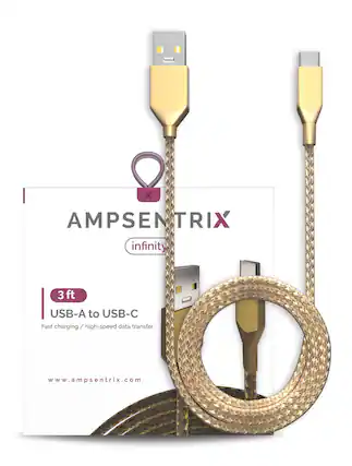 X AMPSENTRIX infinity 3 ft USB-A to USB-C Fast charging / high-speed data transfer www.ampsentrix.com