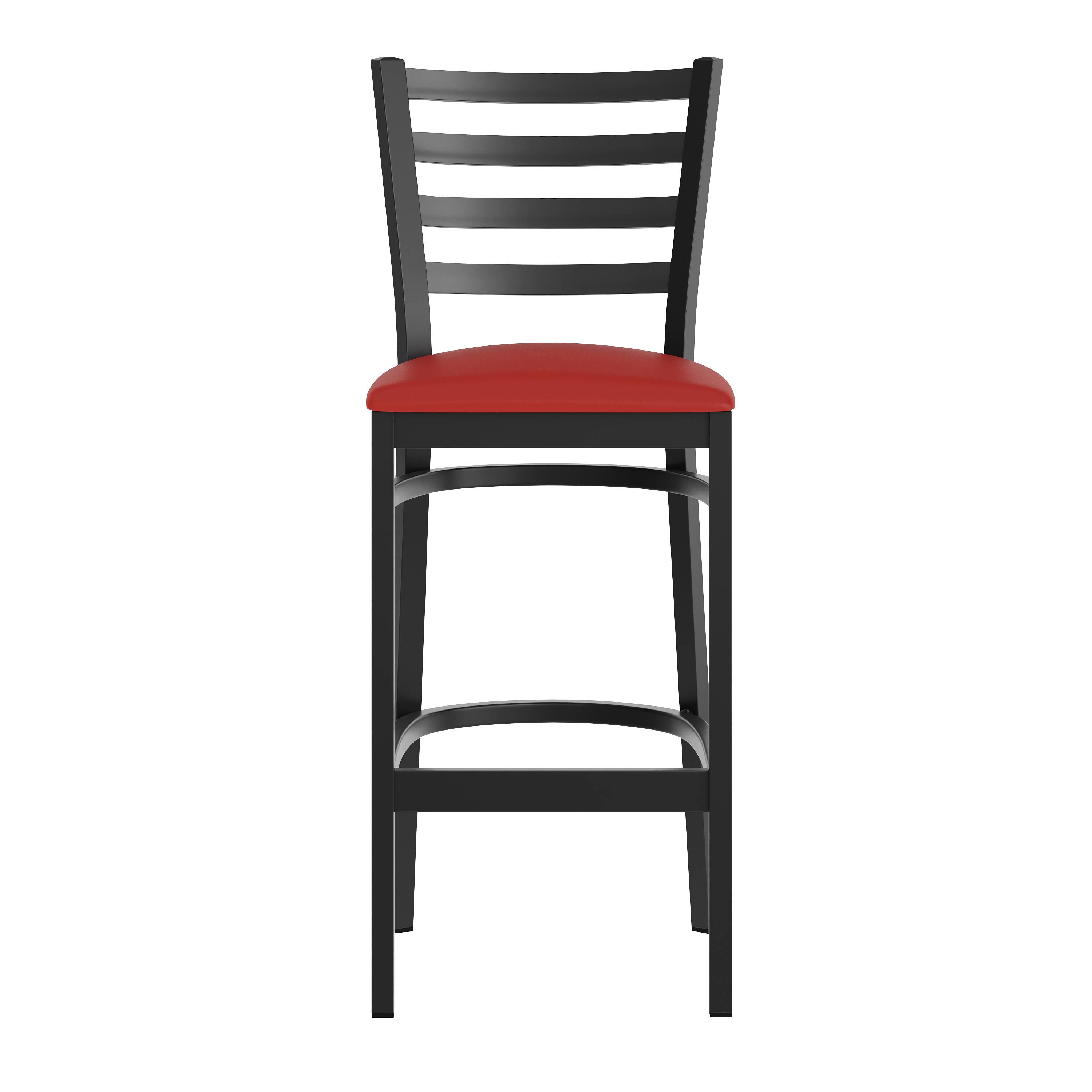 Angle. Flash Furniture - HERCULES Black Ladder Back Metal Restaurant Barstool - Red Vinyl Seat - Red.