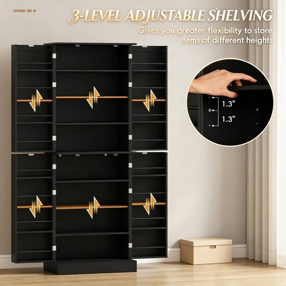 3-LEVEL ADJUSTABLE SHELVING  
Gives you greater flexibility to store items of different heights  
1.3"  
1.3"
