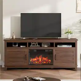 Jojoka - 71" Farmhouse TV Stand with 23" Electric Fireplace, Adjustable Storage, Media Console for Living Room & Bedroom - Brown