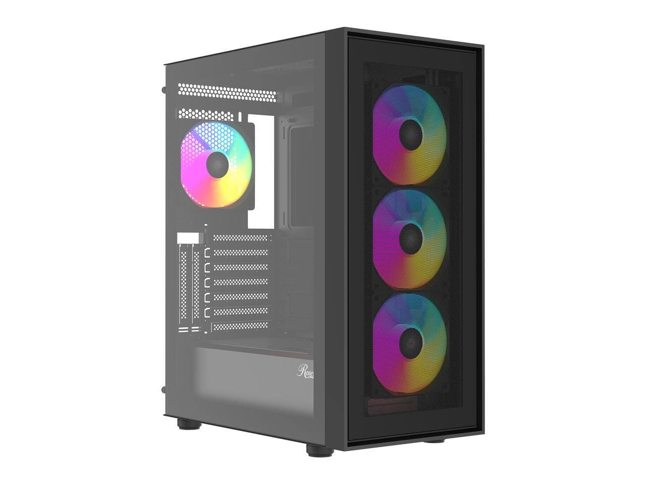Front. Rosewill - Rosewill ACA504B ATX Mid-Tower Case, Mesh Front, Tempered Glass, 4 ARGB Fans, USB 3.0, Vertical GPU Support - Black.