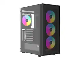 Rosewill - ACA504B ATX Mid-Tower Case, Mesh Front, Tempered Glass, 4 ARGB Fans, USB 3.0, Vertical GPU Support - Black