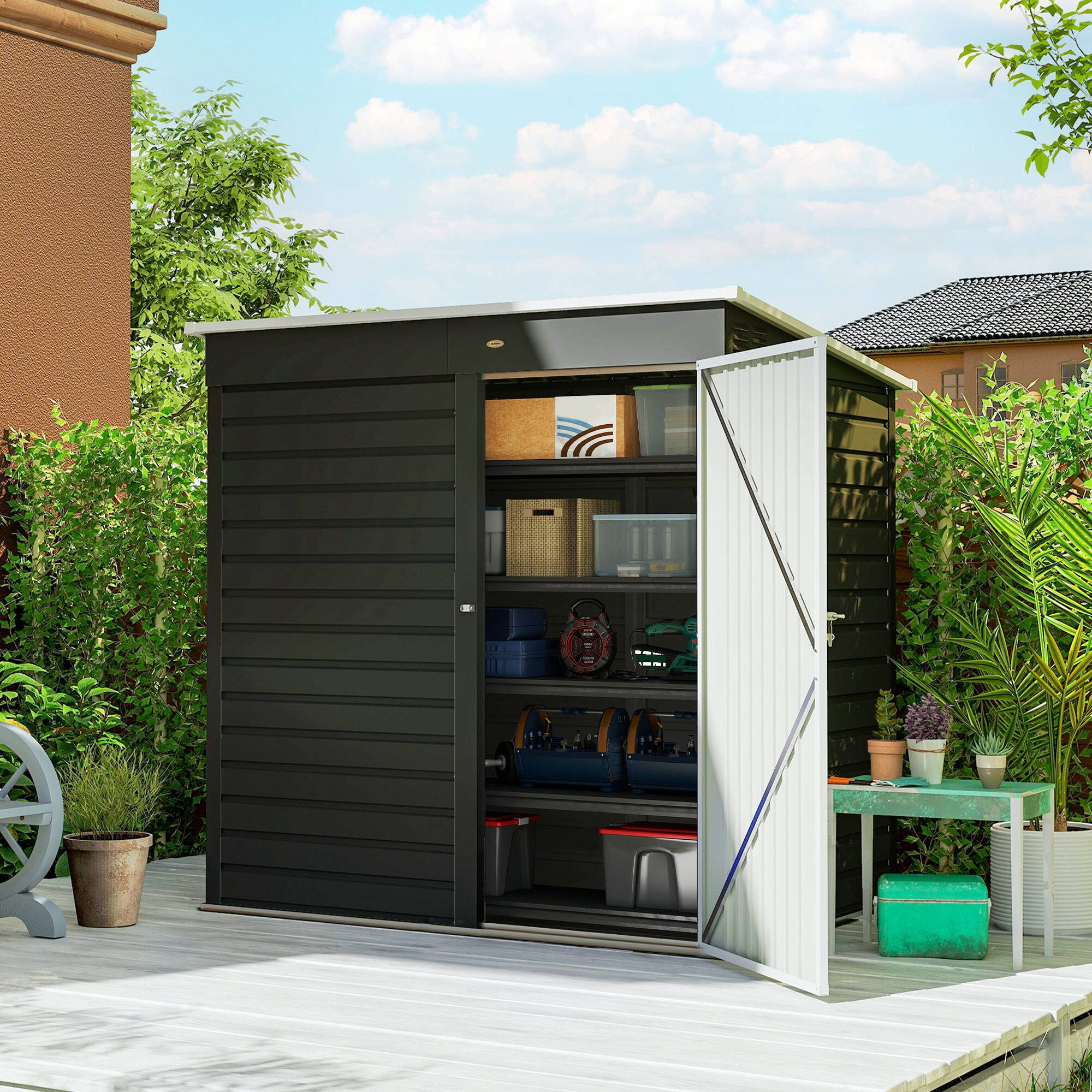 Alt View 1. Outsunny - x 4' Outdoor Garden Shed, Metal Storage Shed with Lockable Door and Gloves for Backyard Garden Patio.