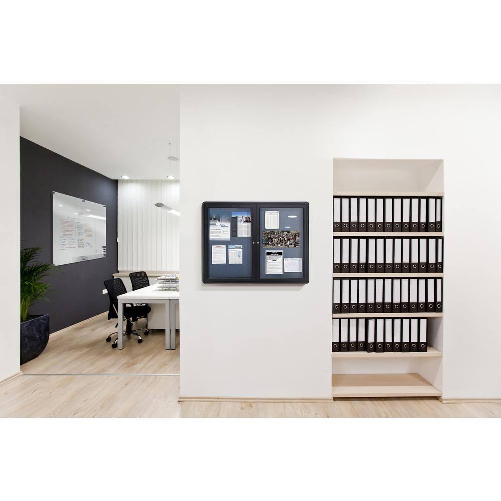 Back. Ghent - Ghent 34"x47" 2-Door Ovation Black Fabric Bulletin Board - Black Frame - Black.