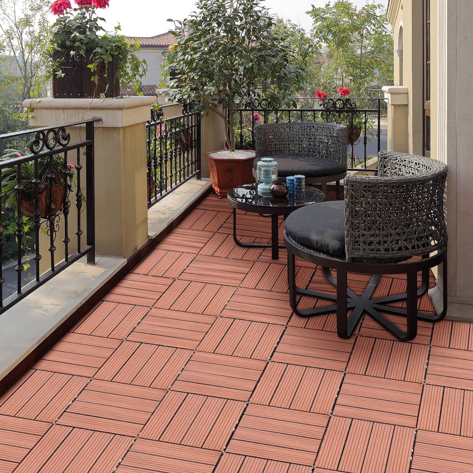Alt View 1. APRILSOUL - 20pcs Wood Plastic Composite Deck Tiles Rust Water Weather Resistant Mahogany - Brown.