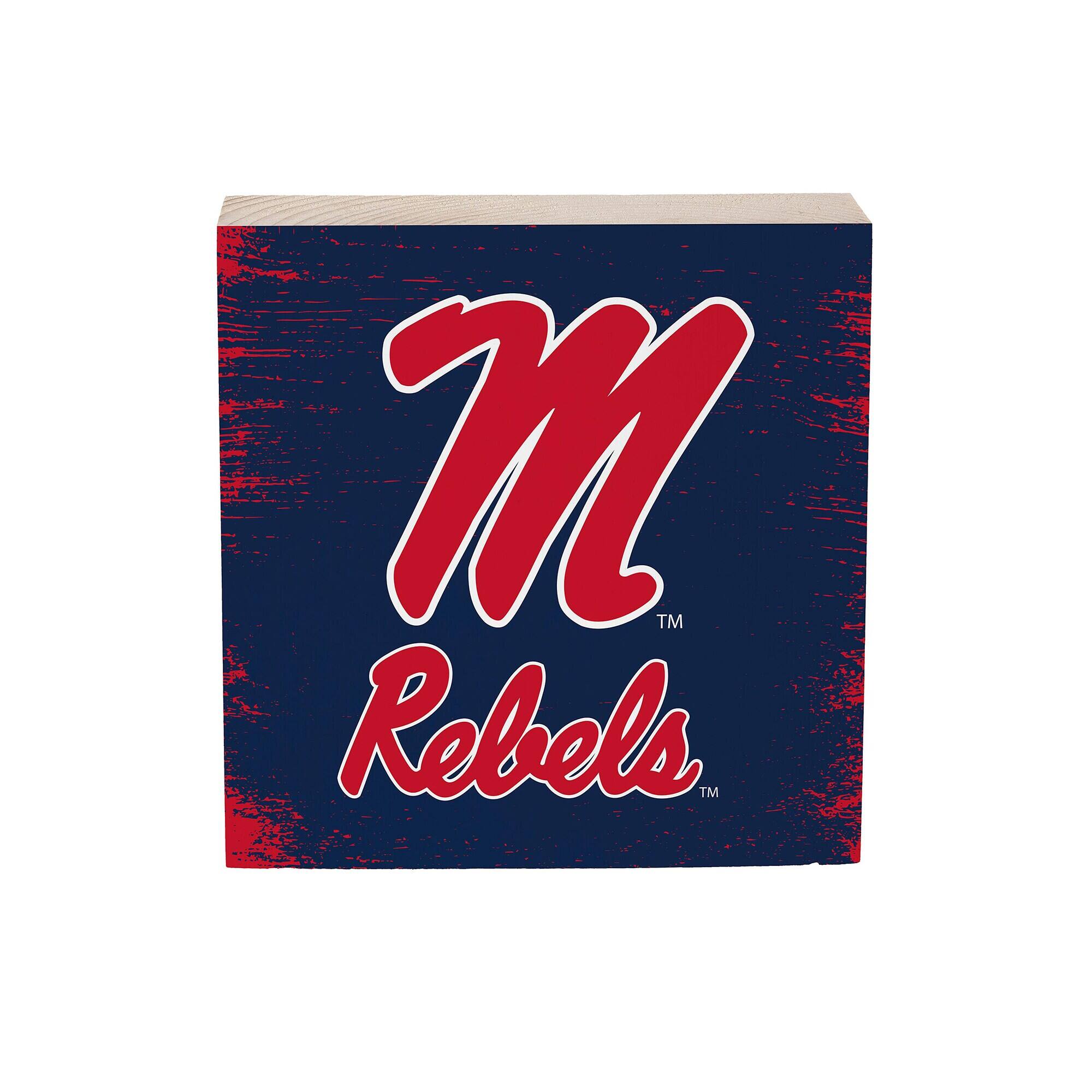 Evergreen Enterprises - Ole Miss Rebels 6" Square Fan Chant Wood Block Shelf Sign - Multicolor