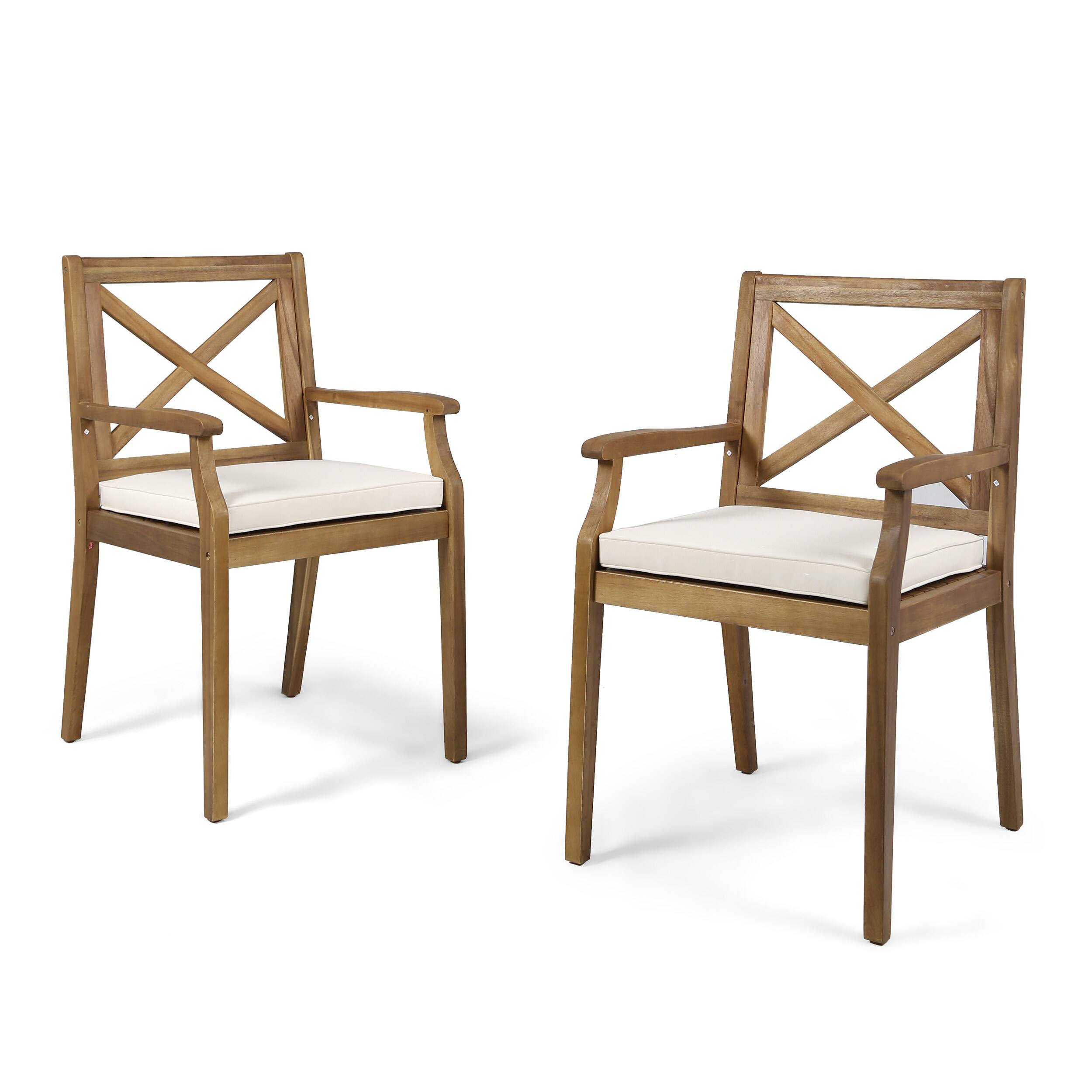 Front. Whisen - 2-Piece Outdoor Dining Chair Set with Cushions, Solid Wood Patio Seating for Backyard, Garden & Poolside - Cream | Teak.